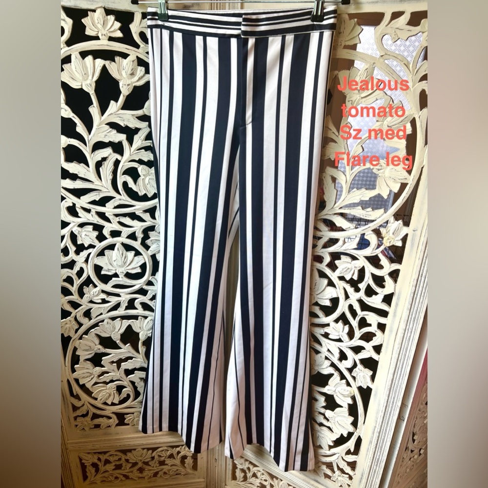 Jealous Tomato Monochrome Striped Flare Pants